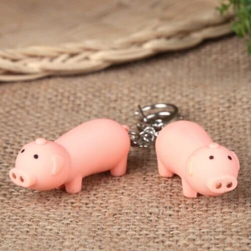 FREE SHIPPING BY DHL 200pcs/lot Cheap Plastic LED Pig Key Chains with Sound Novelty Toy Keyrings for Kids