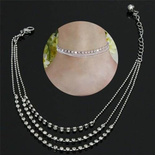 Silver Tassels Crystal Rhinestone Bead Chain Ankle Bracelet Foot Anklet