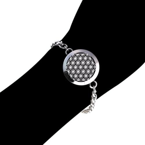 Flower Of Life 30mm Essential Oil Diffuser Bracelet For Women Stainless Steel Jewelry Adjustable Aroma Perfume Bangle Locket