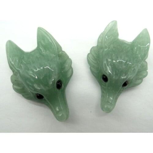 Natural stone aventurine fluorite Quartz Crystal tiger eye Wolf Head shape Pendant for diy jewelry making necklac Accessories2pc