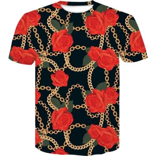 Rose flower gold chain 3D Printed tshirt harajuku Streetwear t-shirts Teens Men/women cool T shirt luxury Short sleeve funko pop