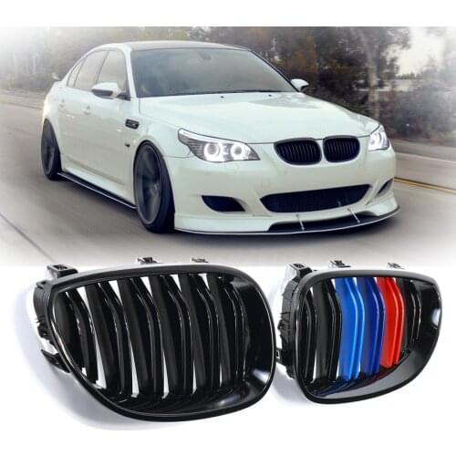 Gloss Black M-Color Front Kidney Grill Grille for 2003-2010 BMW E60 E61 5 Series