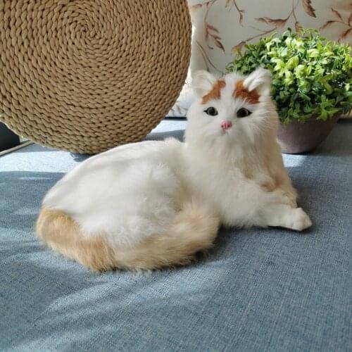 Simulation animals look like real cat dolls children’s plush pet cat model ornaments lying cat static model