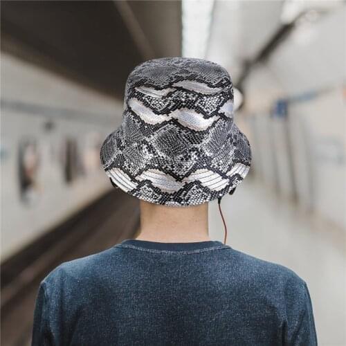 Jovivi 1 pc Fashion European Snake Print Bucket Hat Women Mens Outdoor Travelling Hat Fisherman Sun Cap Street Dancing Hats