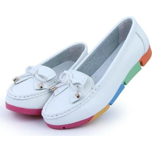 Camouflage Sole Womens Flats Shoes Leather Slip-On Loafers Shoes Ballet Ladies Soft Moccasins Shoes Woman Casual Shoes