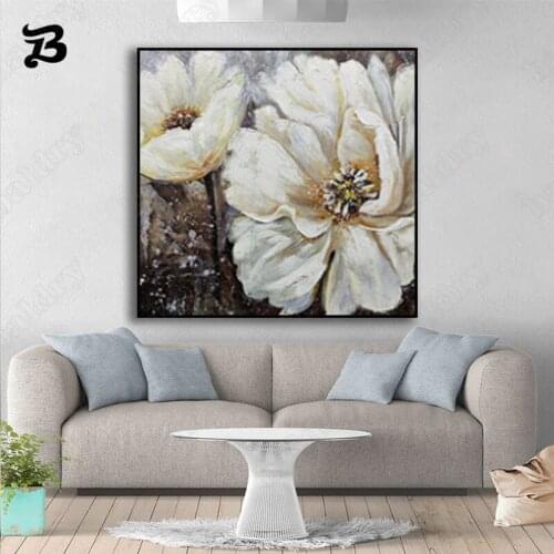 Canvas Painting White Beautiful Flowers Oil Painting Nordic Style Lilies Large Size Flowers Wall Art Modern Home Wall Decoration