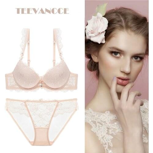 New European Girl Sexy Lace Bra Set Women A B C push up Cup Gathering deep V Adjustable Lingerie Set 6 color Romantic classic