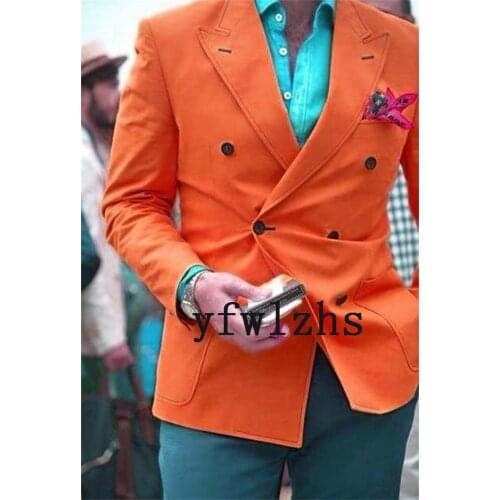 Handsome Double-Breasted Groomsmen Peak Lapel Groom Tuxedos Wedding Dress Men Suits Blazer Prom Dinner (Jacket+Pants+Tie) K378