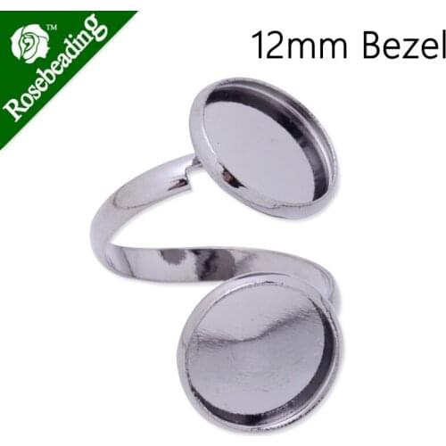 12mm Round Gun Metal plated Iron Ring Setting With two 12mm round bezel,ring settings blank,Sold 20pcs/lot-C3482