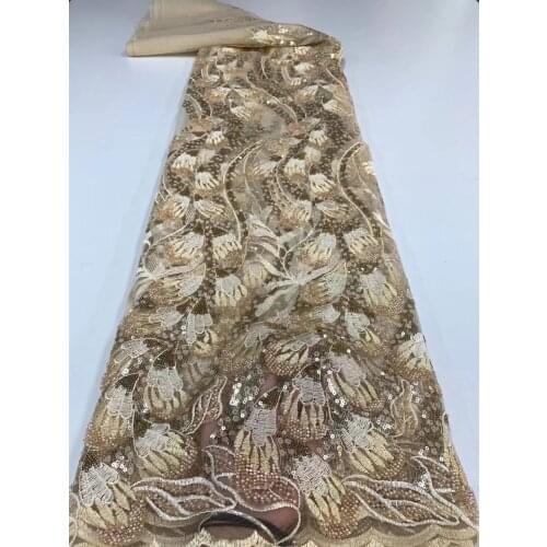 Latest French 3D Tulle Beaded African Lace Fabric Sequins Embroidered High Quality Nigerian Mesh Lace For Wowen Dress Sewing