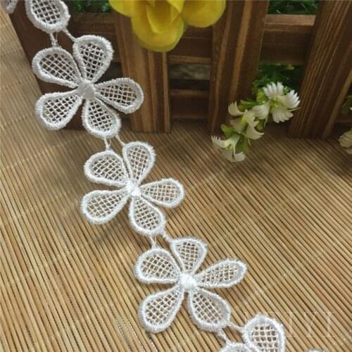 1 Yard 3.5cm White Polyester Flower Lace Trim Ribbon Fabric Embroidered Applique Sewing Craft Crochet Wedding Dress Clothes Gift