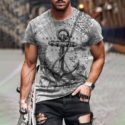 Summer Mens T-Shirt 3D-Printed Anchor Short Sleeved Shirt Jesus Cross Sport Breathable Large Size T-Shirt 110-6XL