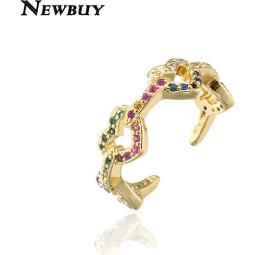 Hot Sale Fashion Colourful Cubic Zircon Women Finger Ring Unique Open Design Hollow Heart Ring Wedding Women Engagement Jewelry