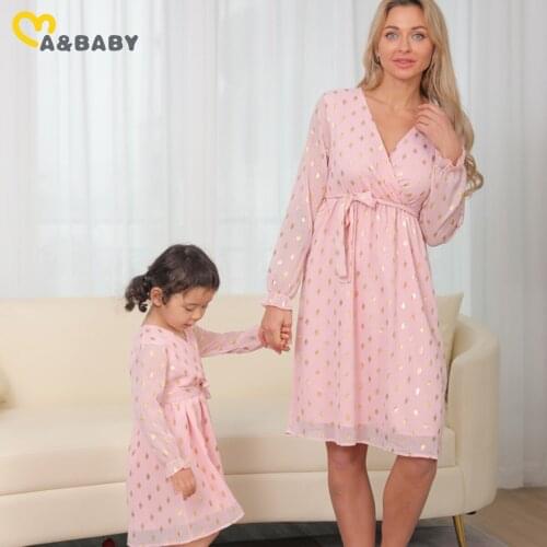 Ma&Baby Spring Autumn Family Clothing Matching Outfits Dot Print Long Sleeve Dress Mother And Daughter Dresses Family Look DD43