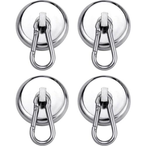 Magnetic Hooks Strong Heavy Duty Neodymium Magnet Hooks with Swivel Carabiner Hook for Refrigerator 4pcs In Stock