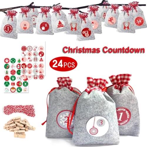 24PCS Merry Christmas Pattern Candy Bag 1-24 Advent Calendar Bundle Cotton Linen Gift Bag Christmas Party Favors Kids Gift Decor
