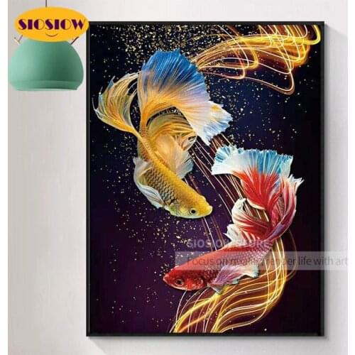 SIOSIOW 5D DIY Diamond Painting Betta Fish Animal Cross Stitch Kits Full Square Drill Daimond Mosaic Embroidery Decor Home Gifts