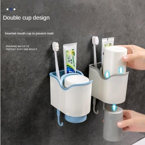 2020 wall-mounted magnetic suction double cup toothbrush holder multi-functional bathroom toothbrush wash set new