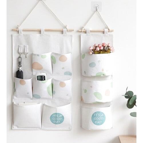 New Wall Hanging Storage Bag Durable 7 Pocket Cotton Linen Door Hanging Wardrobe Organizer Foldable Hanging Bag for Bedroom Home