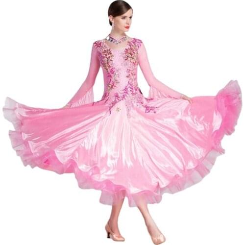 B-18435 Custom Pink Ballroom Smooth Competition Dance Dress Gown High Quality Ballroom Performance Dress For Competition
