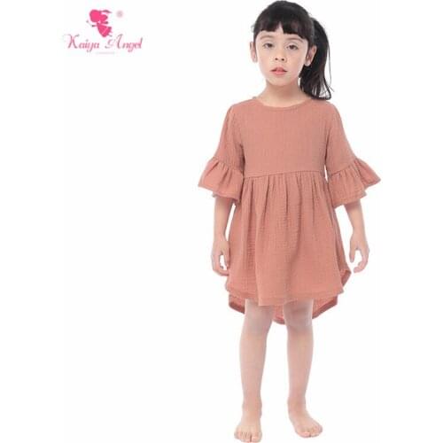 Kaiya Angel 2019 New Baby Girl Dress Cotton Solid Summer Toddlers Irregular Ruched Loose Daily Wear Factory Wholesale 5pcs/lot