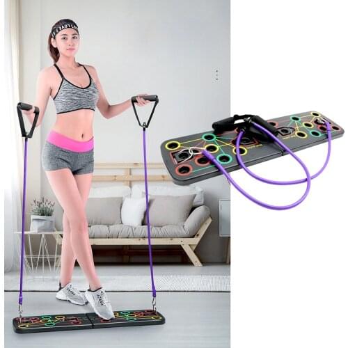 Portable Push-up Board Workout Kit Foldable Push Up Stands Home Gym Muscle Training Fitness Equipment w/ Tension Rope & Handles