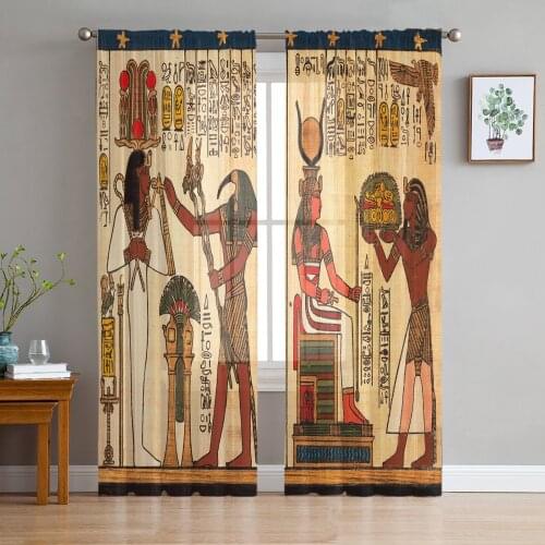 Egyptian Art Pattern Modern Curtains For Living Room Transparent Tulle Curtains Window Sheer For The Bedroom Accessories Decor