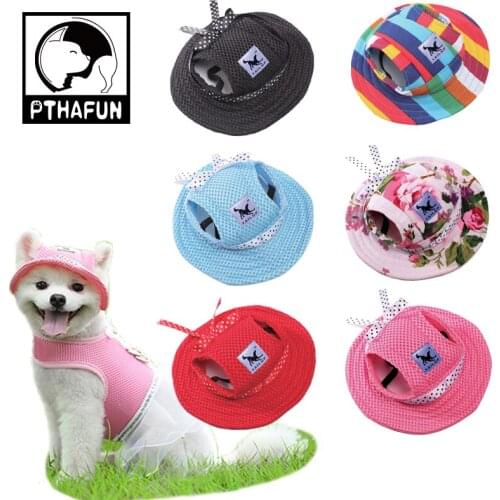 Pets Dog Hat Round Brim Dogs Cap With Ear Holes For Puppy Pet Grooming Dress Up Hat Outdoor Porous Sun Cap Bonnet Visor