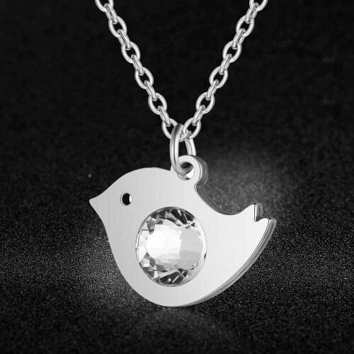 Super Fashion Big Crystal Stone 100% Stainless Steel Bird Charm Necklace High Polish Never Tarnish Jewelry Necklace Special Gift