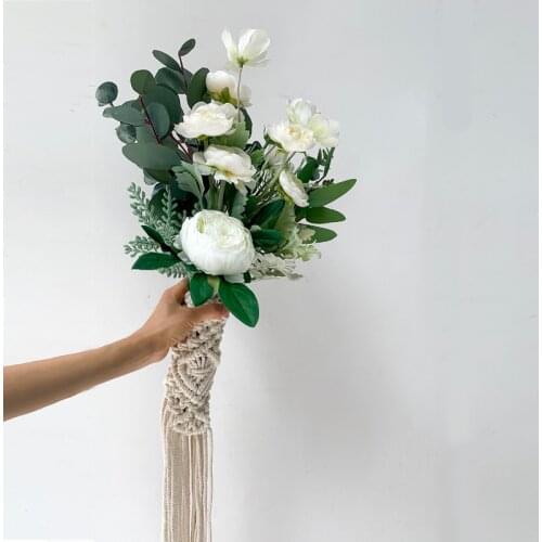 Nordic holding flowers simulation Eucalyptus wedding dress photography hand woven white Bohemian bag flower decorative tapestry