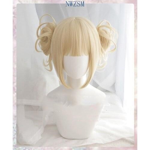 My Boku no Hero Academia Akademia Himiko Toga Short Light Blonde Ponytails Heat Resistant Cosplay Costume Wig+wig cap