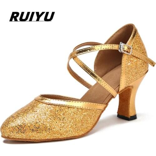 Dance Shoes Salsa Tango Latin Dance Womens Ballroom Performance Sneakers Girls High Heels Gold and Silver Sequins