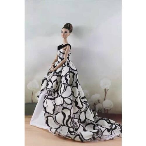 1/6 BJD Doll Clothes White Black Floral Elegant Princess Wedding Dresses for Barbie Clothes Outfits 11.5" Dolls Accessories Toy