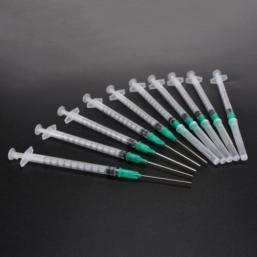 10pcs 1ml Syringe + Disposable 18Ga 1.5" Blunt Tip Needle + Protective Cover Cap Kit For Mixing Liquids Gels Glues