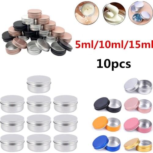 10PCS 5ML/10ML/15ML Aluminum Tin Jar For Cream Balm Nail Candle Cosmetic Empty Round Container Box Jar Candle Beauty Storage