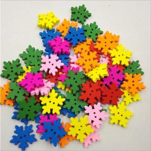 100Pcs Christmas Snowflak Wooden Buttons Clothing Sewing Button Fit Kids Scrapbooking Apparel Crafts DIY Home Decoration 1.8cm