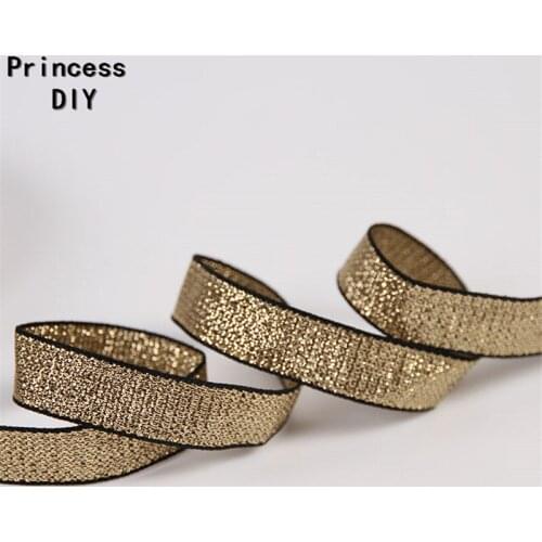 25Yard Wedding Decoration Black Edge Gold Ribbon 1.5cm Hemming Tape DIY Bowknot Sewing Accessory Baking Flower Gift Wrapping