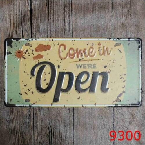 30x15cm Come In We're Open License Plate Metal Tin Signs Poster Art Wall Bar Cafe Shop Decor