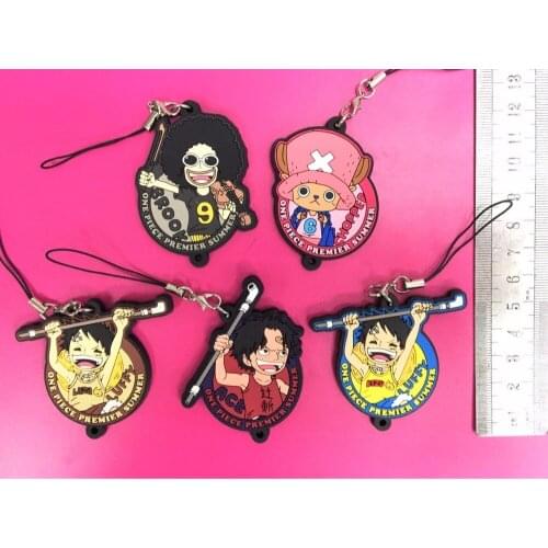 5pcs/lot One Piece Luffy Law Chopper Original Japanese anime rubber mobile phone charms keychain strap G647