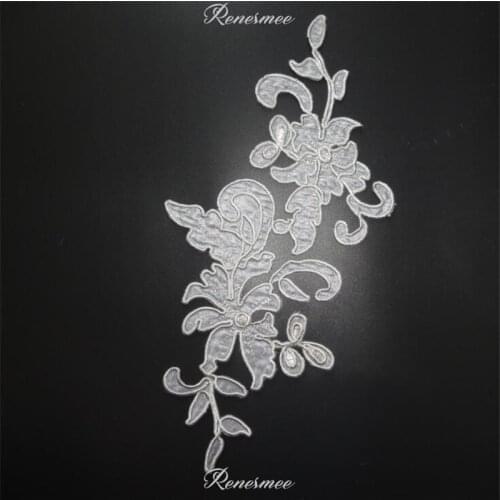 1Pc Gray Flower Cloth Applique Clothing Embroidery Patch Fabric Sticker Iron On Patch Craft Sewing Repair for Dress 30X14cm SX96