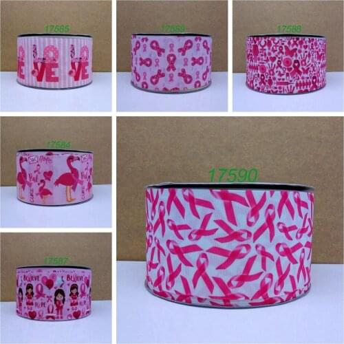 Free shipping 50 yard per size breast cancer ribbon printed grosgrain ribbon 17588