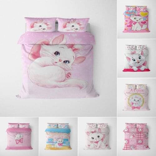 Disney Cute Marie Cat Cartoon Bedding Sets US Queen AU EU Bed Linen Children Girls Comforter Duvet cover Pillowcase Bedding Set