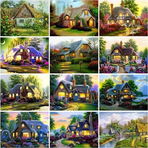 DIY Wood Cabin 5D Diamond Painting Full Square Drill Landscape Diamond Embroidery Cross Stitch Kits Mosaic Wall Art Home Decor