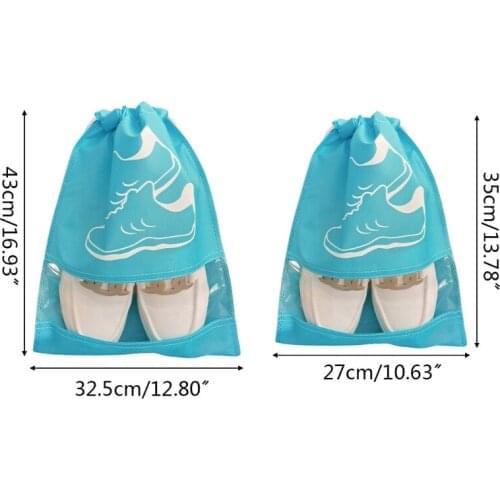 Travel Shoe Storage Bag Portable Non-woven Shoes Pouch Shoes Sorting Drawstring Organizer with Clear Window