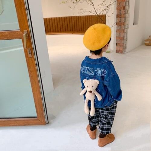 2020 Girls Boys Cute Bear Cartoon Jeans Jacket Baby Kids Children Denim Coat