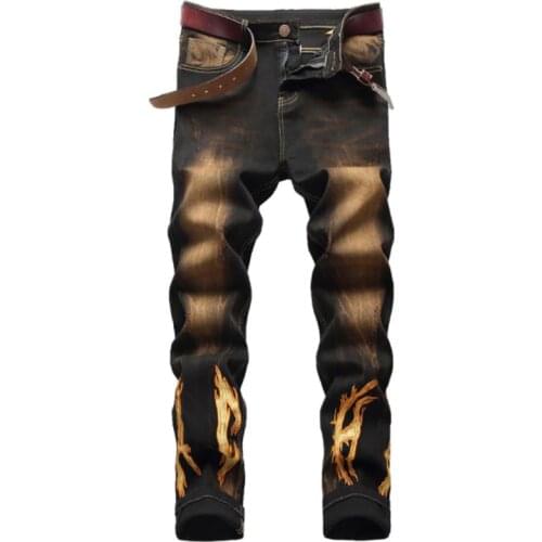 2021 New Fashion Mens Brand Biker Jeans Original Personality Embroidery Retro Autumn Winter Straight Men Denim Pants Size 29-42