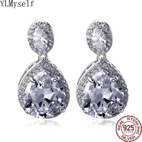 Elegant Real 925 sterling silver earring Best gift jewelry big stone Crystal jewellery luxury water drop 925 earrings