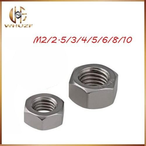 H054 50Pcs DIN934 Stainless Steel Hex Nut Hexagon Nuts HW009 M2 M2.5 M3 M4 M5 M6 M8 M10 304