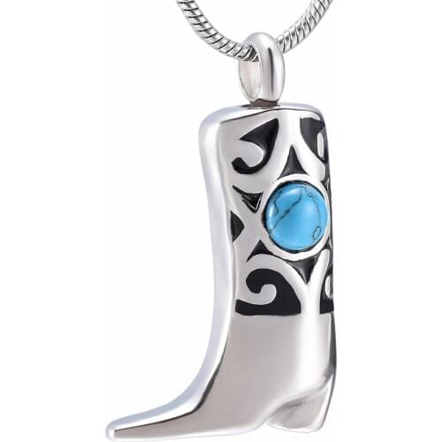IJD9989 Newest Blue Stone Inlay Mens Shoe Cremation Urns Pendant For Ashes Memorial Necklace Keepsake Jewelry