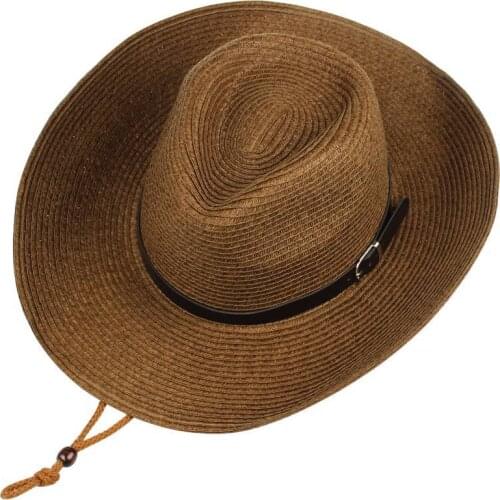 Summer Wide Brim Beach Straw Hat Western Cowboy Hats with Belt Buckle Jazz Panama Cap Travel Topee Sunbonnet for Men Women